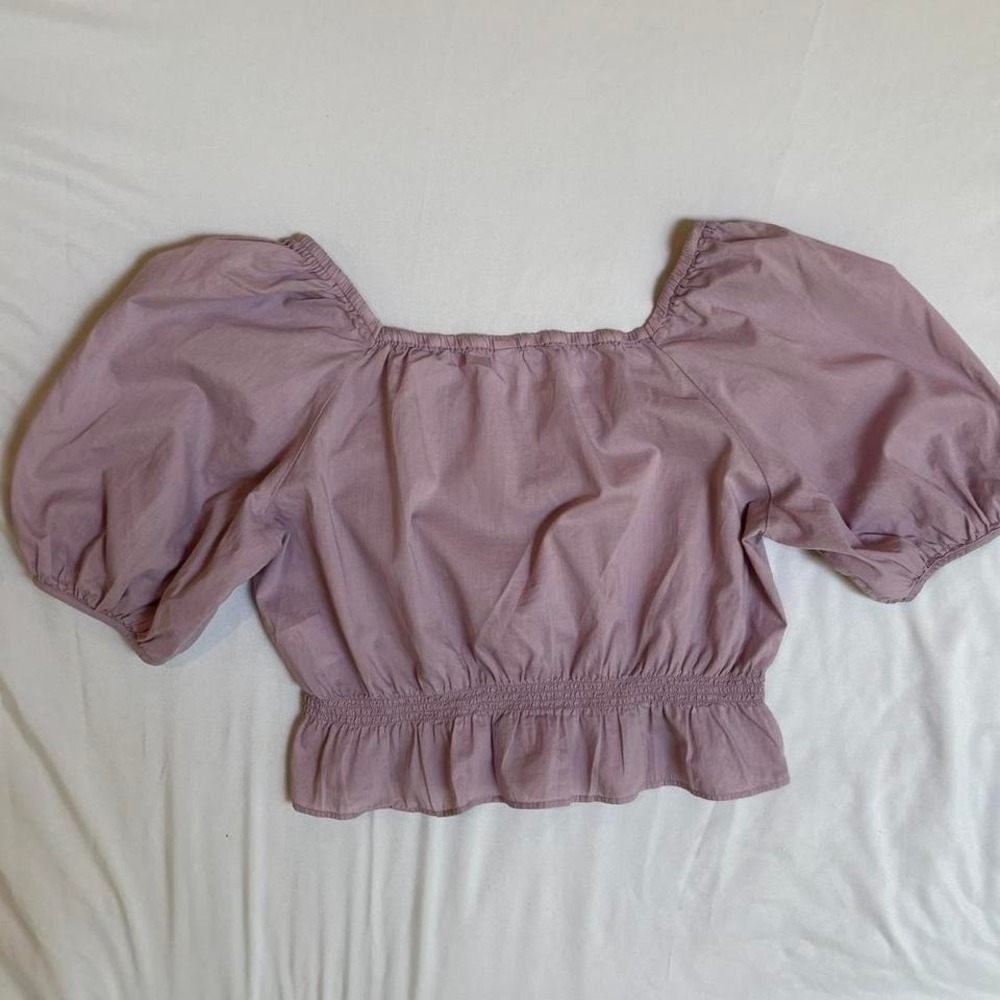 Lilac Purple Crop top With Square Neckline and Puffy Sleeves UNIQLO Size XS - Picture 6 of 8